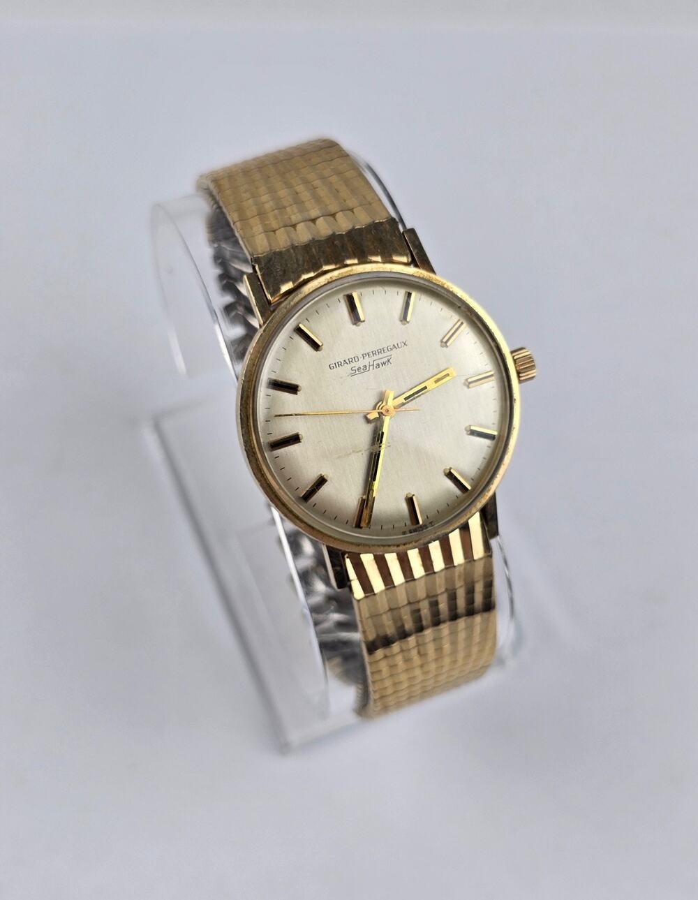 Vintage Girard Perregaux Sea Hawk 10k GF Men's thin Watch w/ Awesome band -Works